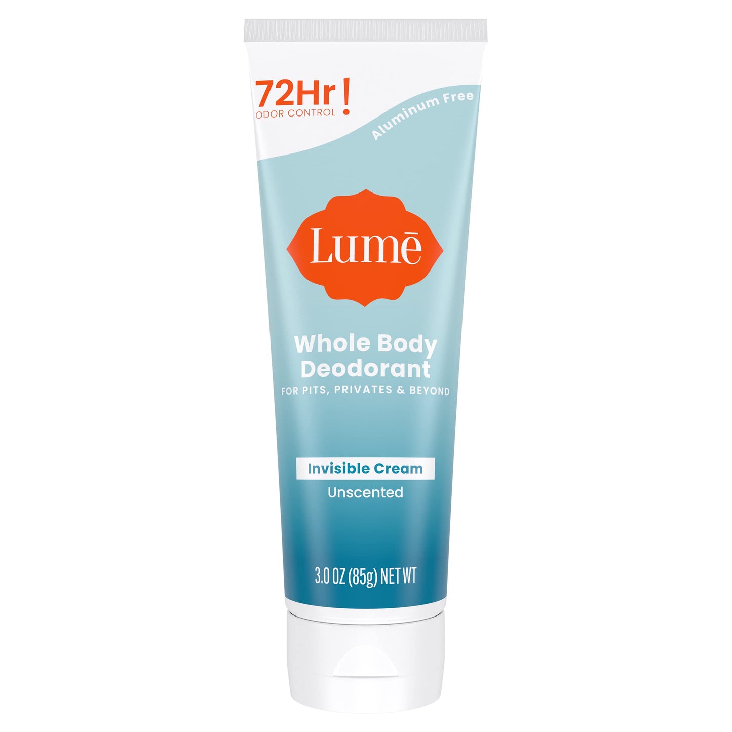 Lume Whole Body Deodorant - Invisible Cream Tube - 72 Hour Odor Control - Aluminum Free, Baking Soda Free, Skin Safe - 3.0 ounce (Clean Tangerine)