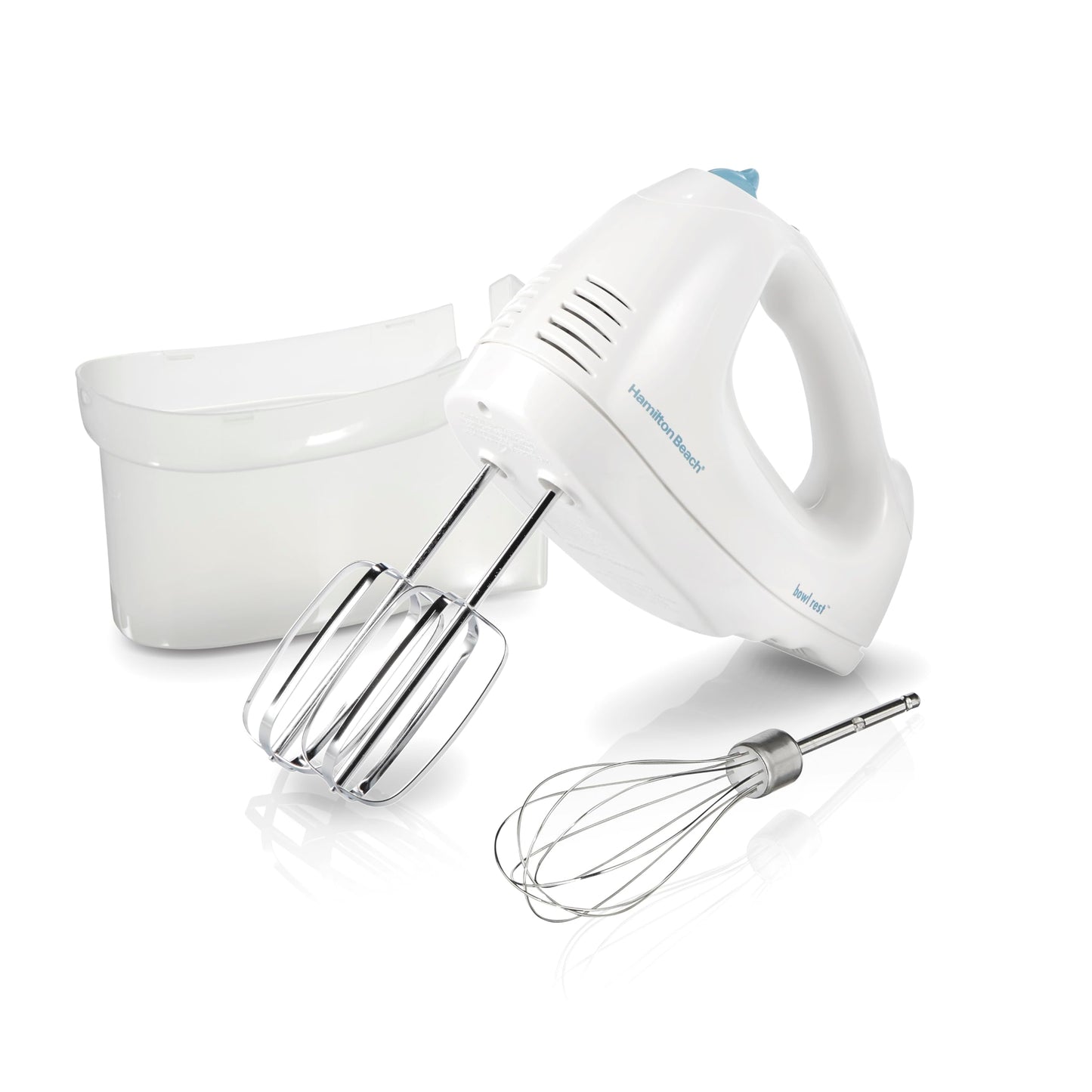 Hamilton Beach 6-Speed Electric Hand Mixer with Whisk, Traditional Beaters, Snap-On Storage Case, 250 Watts, White
