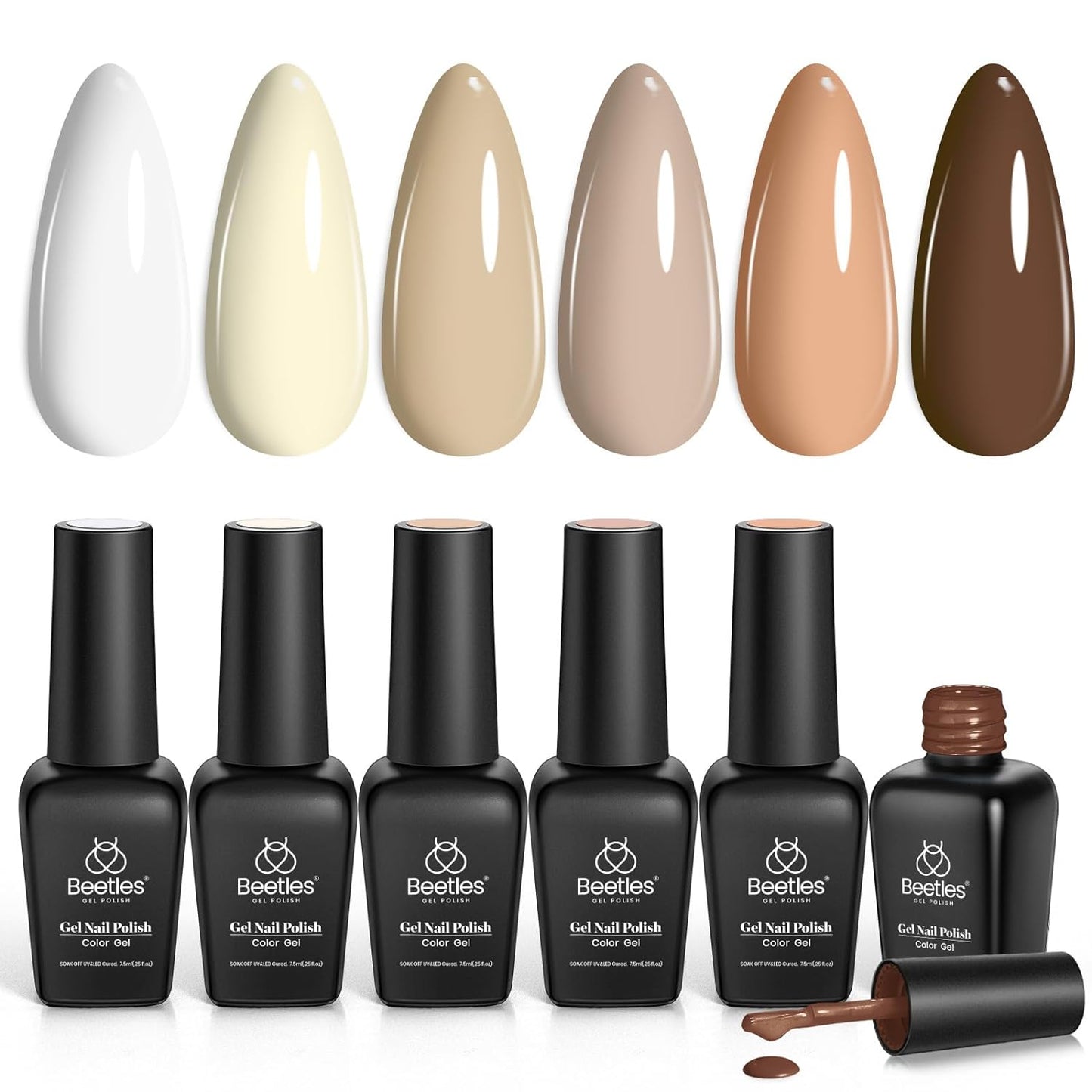 beetles Gel Polish 6 Colors Jelly Gel Nail Polish Set Gift, Milky White Sheer Pink Nude Brown Translucent Soak Off Uv Nail Gel Diy Art for Girls Women Ultimate Monochrome Collection