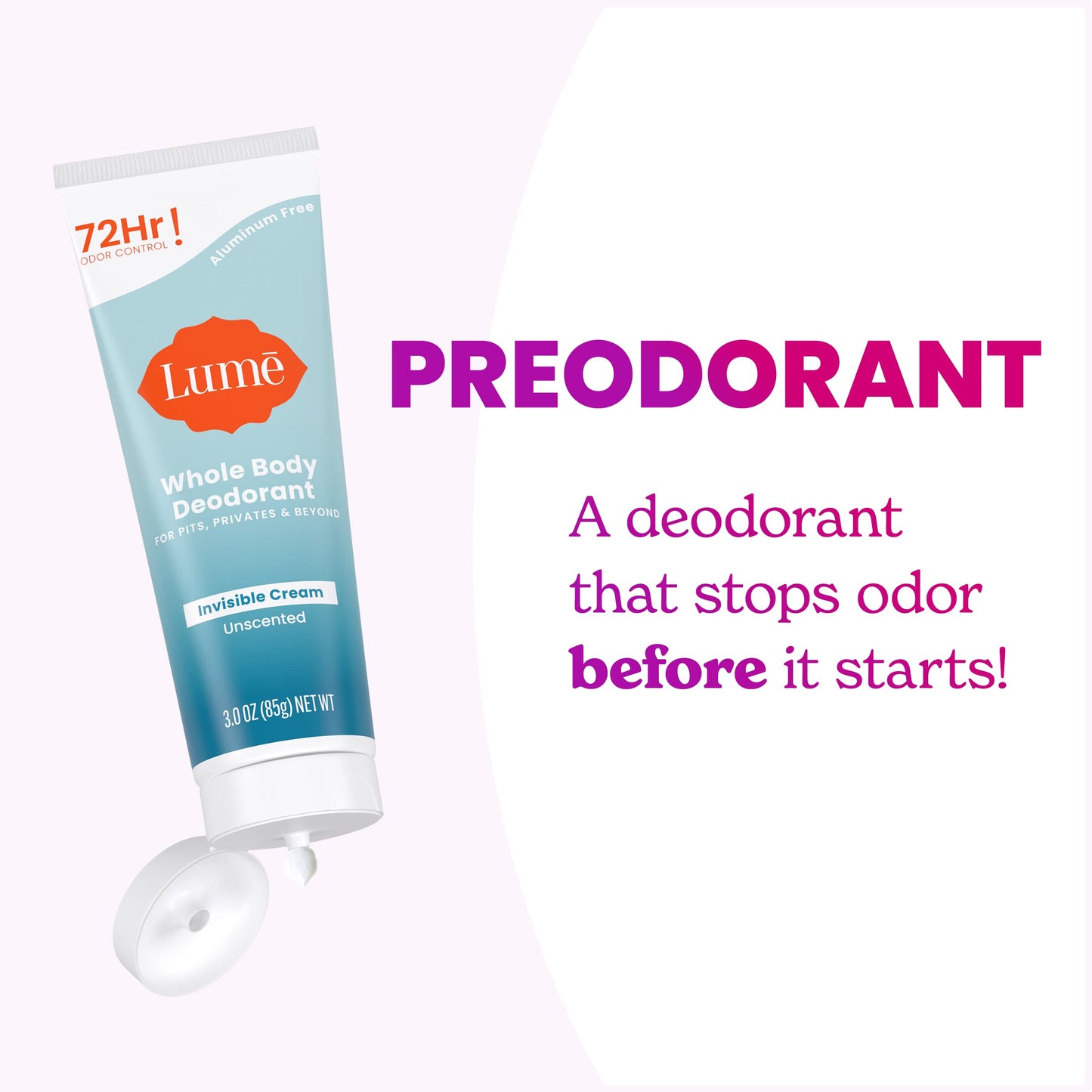 Lume Whole Body Deodorant - Invisible Cream Tube - 72 Hour Odor Control - Aluminum Free, Baking Soda Free, Skin Safe - 3.0 ounce (Clean Tangerine)