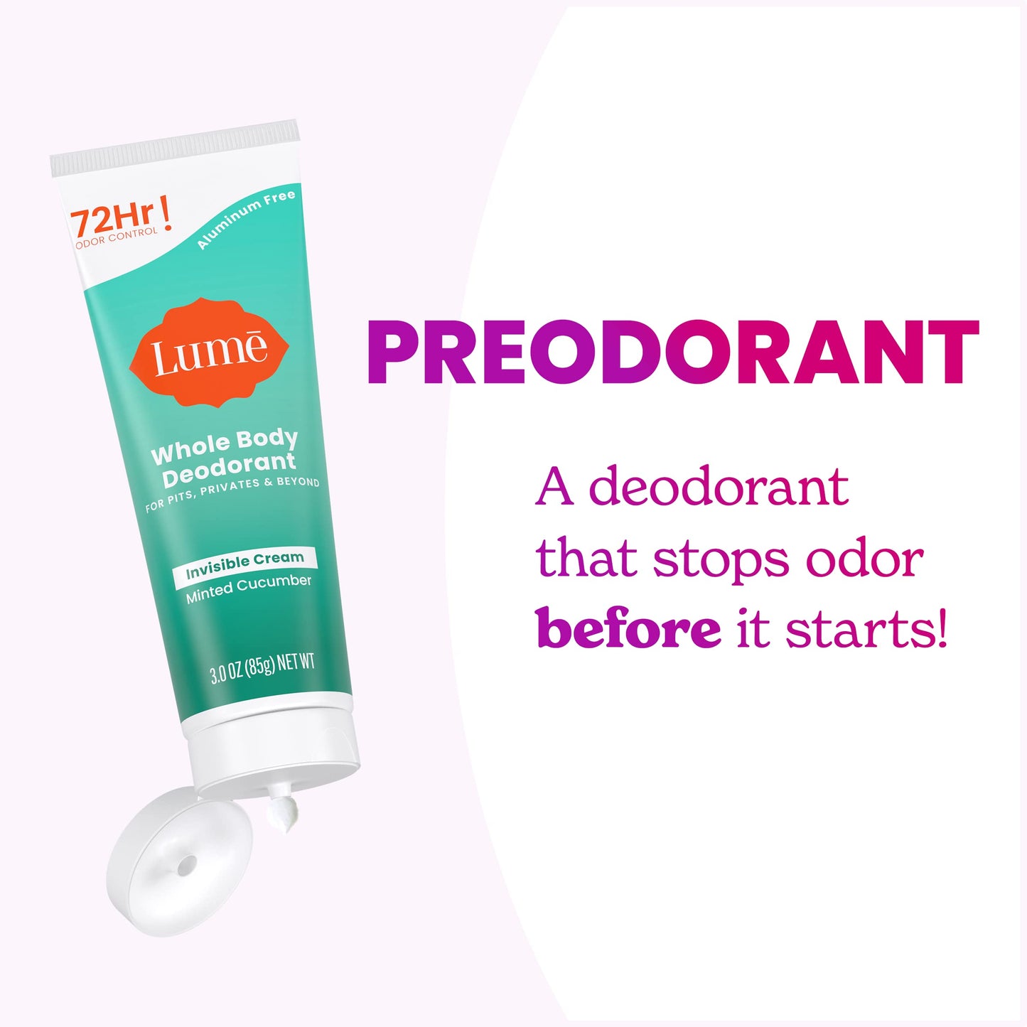 Lume Whole Body Deodorant - Invisible Cream Tube - 72 Hour Odor Control - Aluminum Free, Baking Soda Free, Skin Safe - 3.0 ounce (Clean Tangerine)