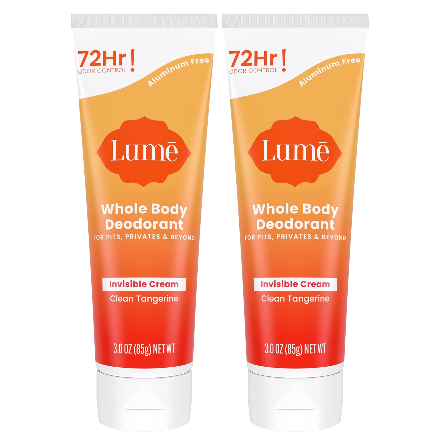 Lume Whole Body Deodorant - Invisible Cream Tube - 72 Hour Odor Control - Aluminum Free, Baking Soda Free, Skin Safe - 3.0 ounce (Clean Tangerine)