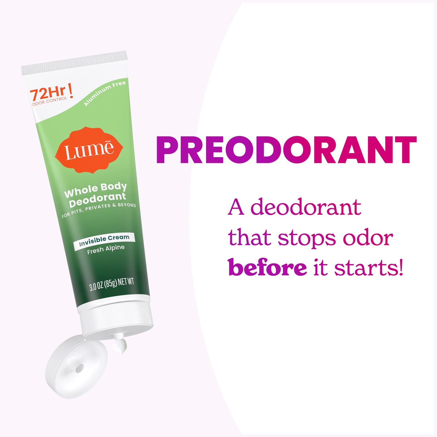 Lume Whole Body Deodorant - Invisible Cream Tube - 72 Hour Odor Control - Aluminum Free, Baking Soda Free, Skin Safe - 3.0 ounce (Clean Tangerine)