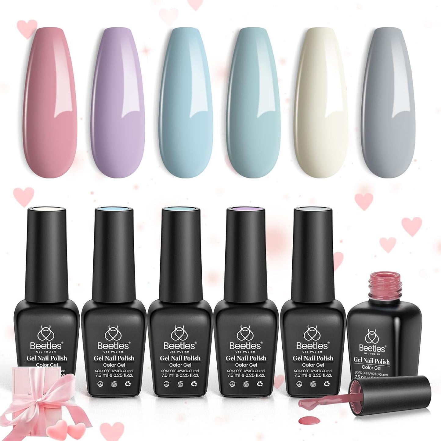 beetles Gel Polish 6 Colors Jelly Gel Nail Polish Set Gift, Milky White Sheer Pink Nude Brown Translucent Soak Off Uv Nail Gel Diy Art for Girls Women Ultimate Monochrome Collection