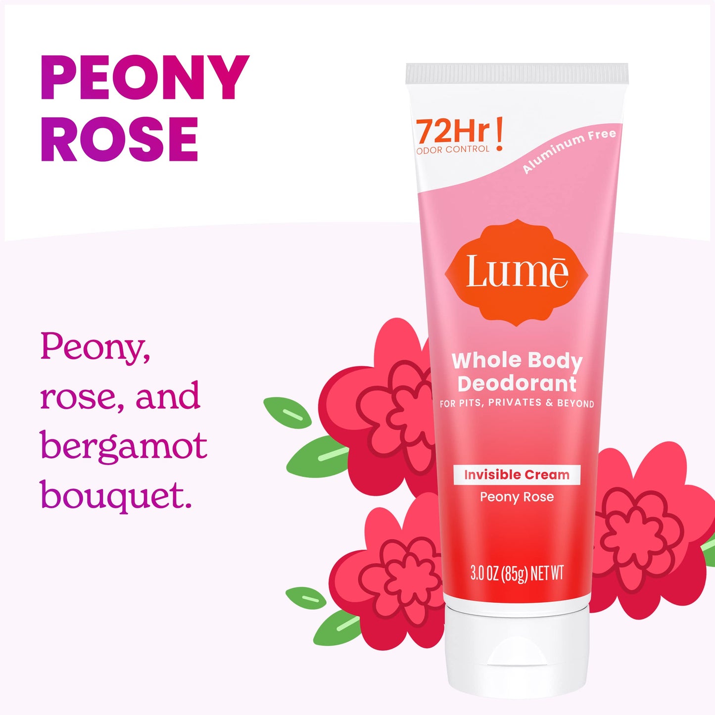 Lume Whole Body Deodorant - Invisible Cream Tube - 72 Hour Odor Control - Aluminum Free, Baking Soda Free, Skin Safe - 3.0 ounce (Clean Tangerine)