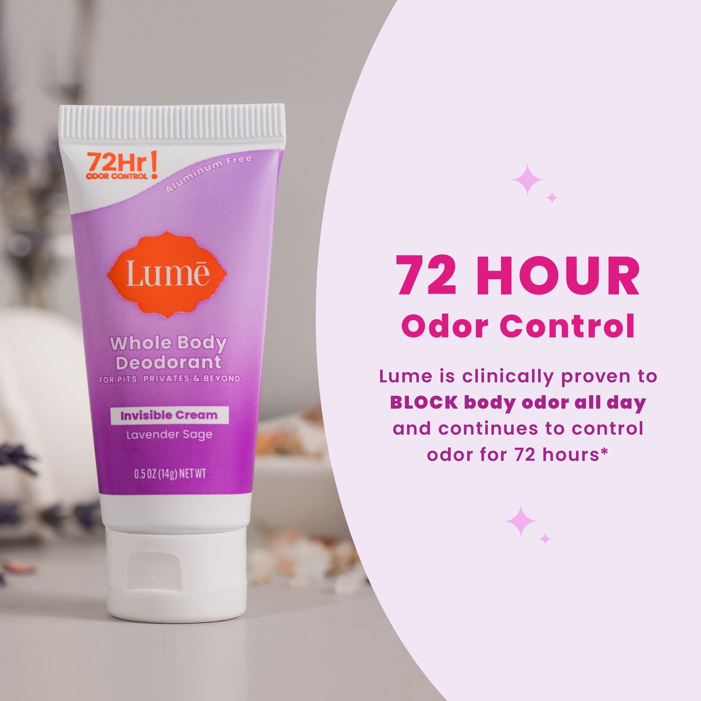 Lume Whole Body Deodorant - Invisible Cream Tube - 72 Hour Odor Control - Aluminum Free, Baking Soda Free, Skin Safe - 3.0 ounce (Clean Tangerine)