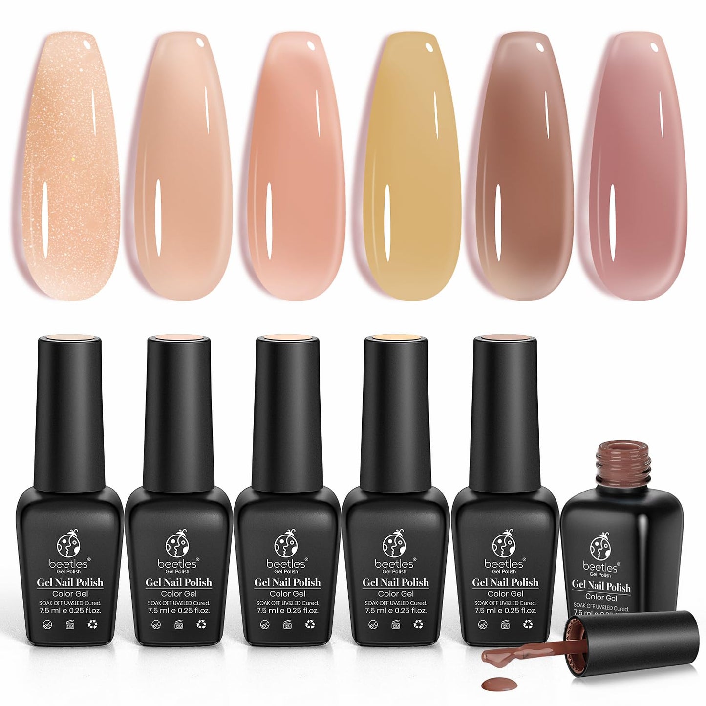beetles Gel Polish 6 Colors Jelly Gel Nail Polish Set Gift, Milky White Sheer Pink Nude Brown Translucent Soak Off Uv Nail Gel Diy Art for Girls Women Ultimate Monochrome Collection