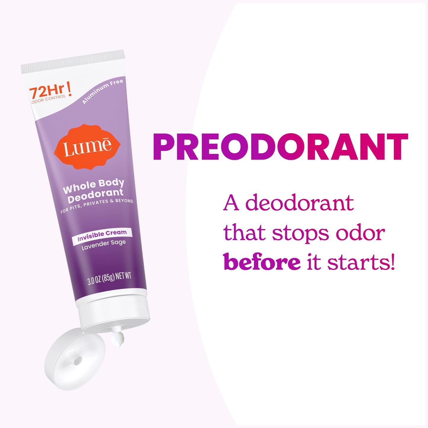 Lume Whole Body Deodorant - Invisible Cream Tube - 72 Hour Odor Control - Aluminum Free, Baking Soda Free, Skin Safe - 3.0 ounce (Clean Tangerine)