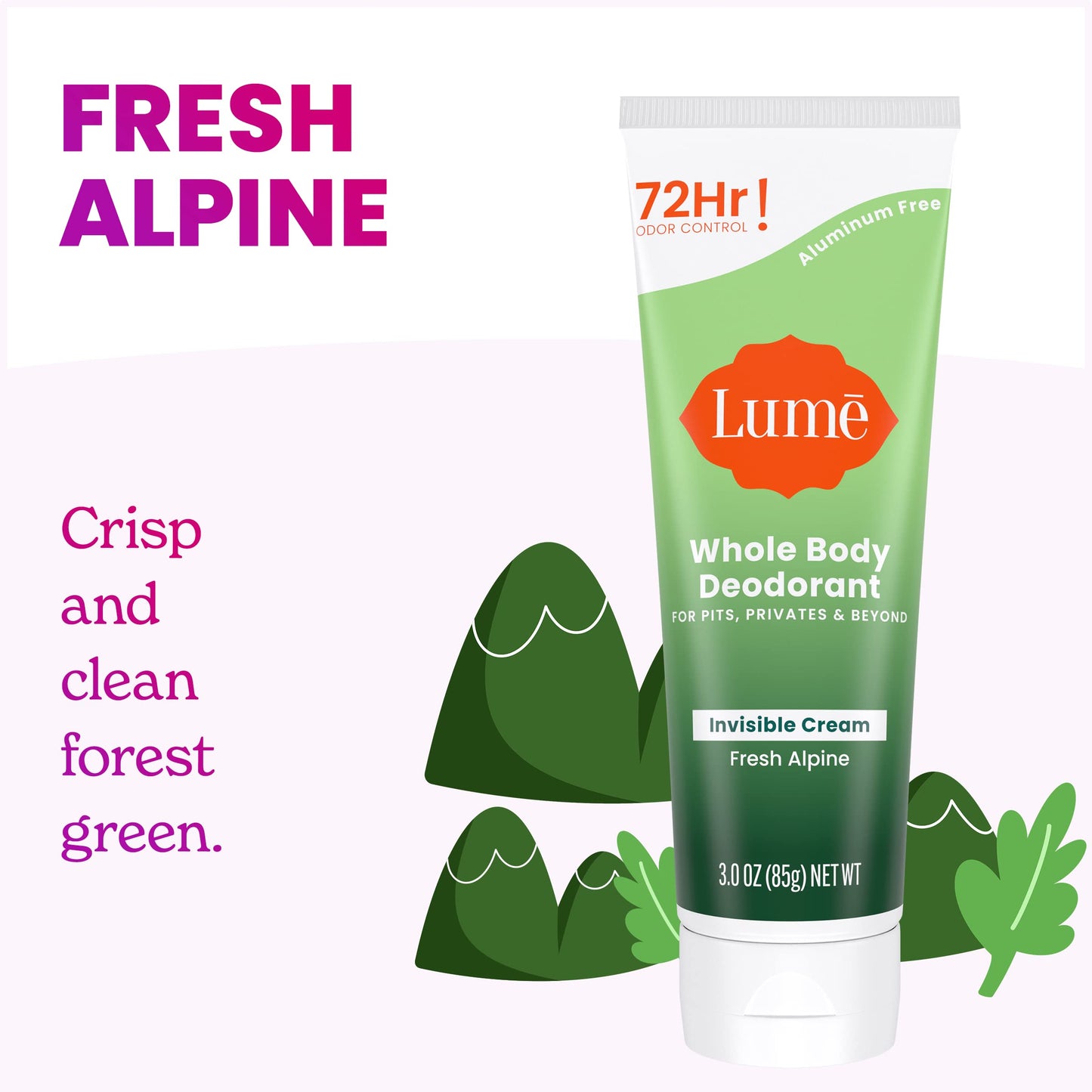 Lume Whole Body Deodorant - Invisible Cream Tube - 72 Hour Odor Control - Aluminum Free, Baking Soda Free, Skin Safe - 3.0 ounce (Clean Tangerine)