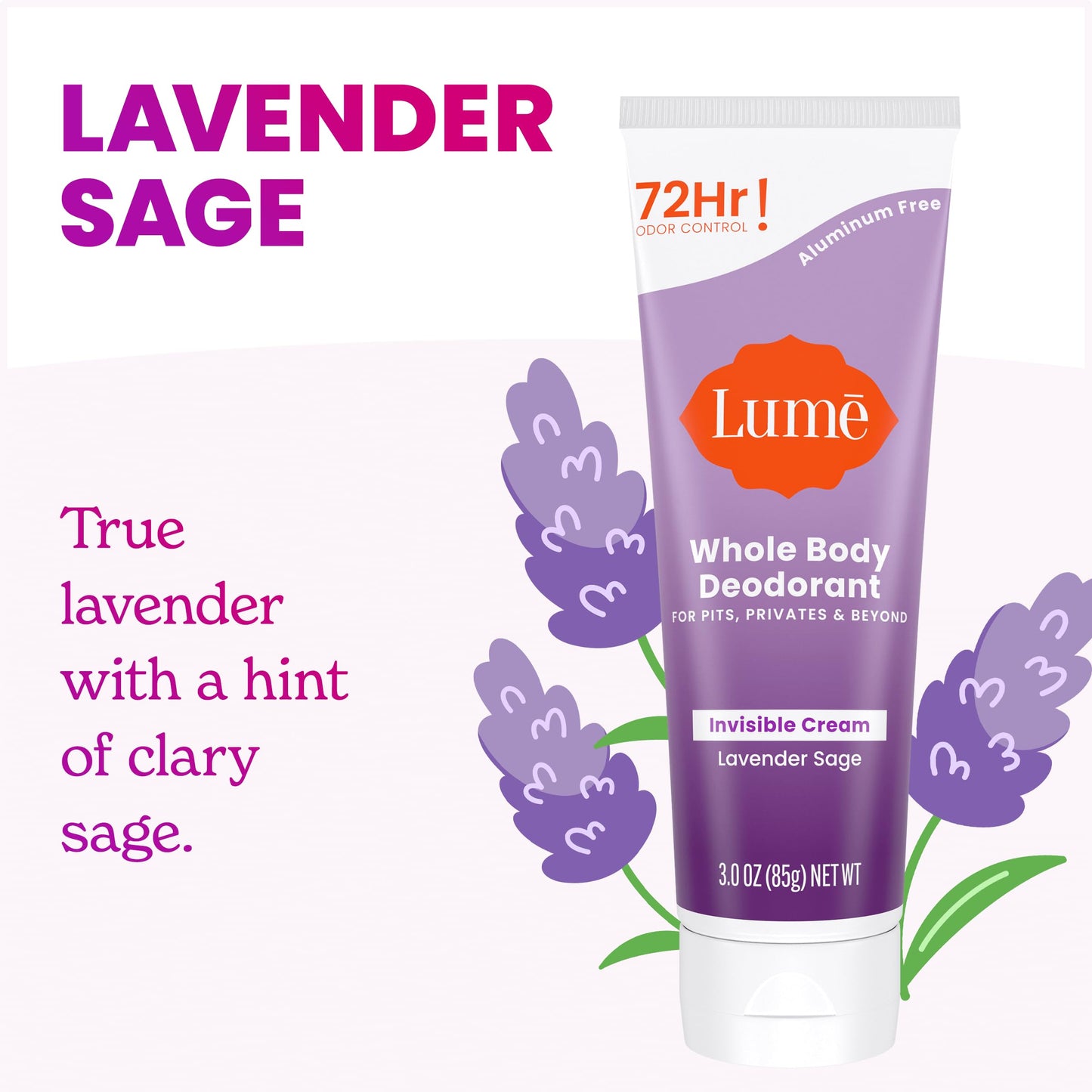Lume Whole Body Deodorant - Invisible Cream Tube - 72 Hour Odor Control - Aluminum Free, Baking Soda Free, Skin Safe - 3.0 ounce (Clean Tangerine)