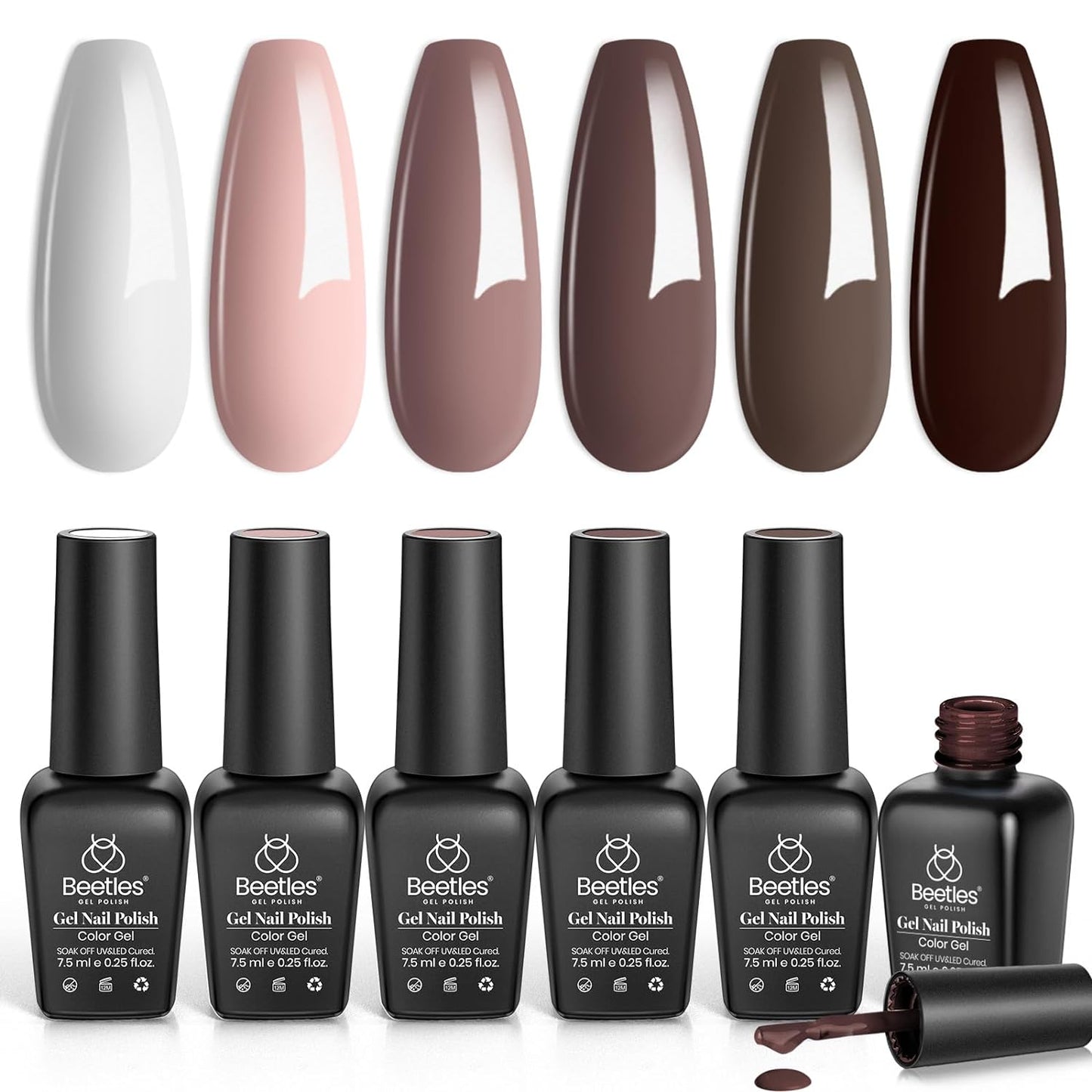 beetles Gel Polish 6 Colors Jelly Gel Nail Polish Set Gift, Milky White Sheer Pink Nude Brown Translucent Soak Off Uv Nail Gel Diy Art for Girls Women Ultimate Monochrome Collection