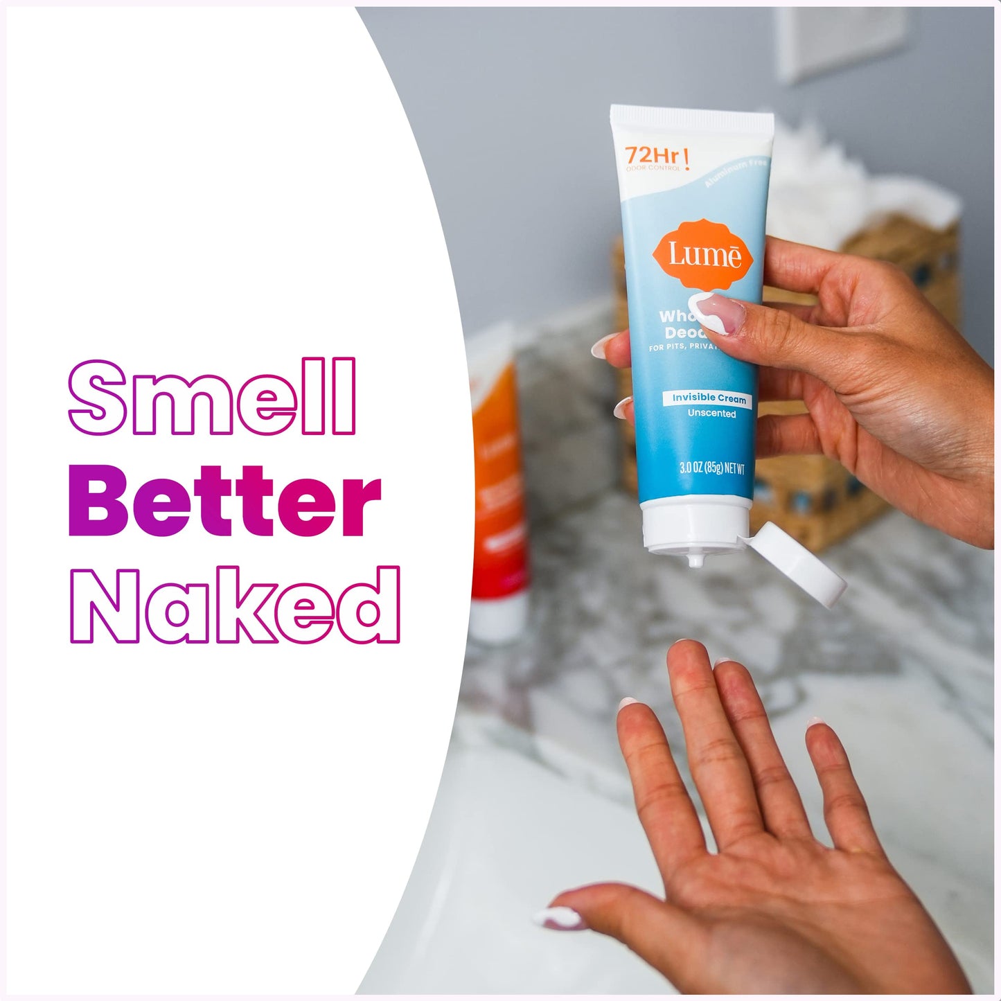 Lume Whole Body Deodorant - Invisible Cream Tube - 72 Hour Odor Control - Aluminum Free, Baking Soda Free, Skin Safe - 3.0 ounce (Clean Tangerine)