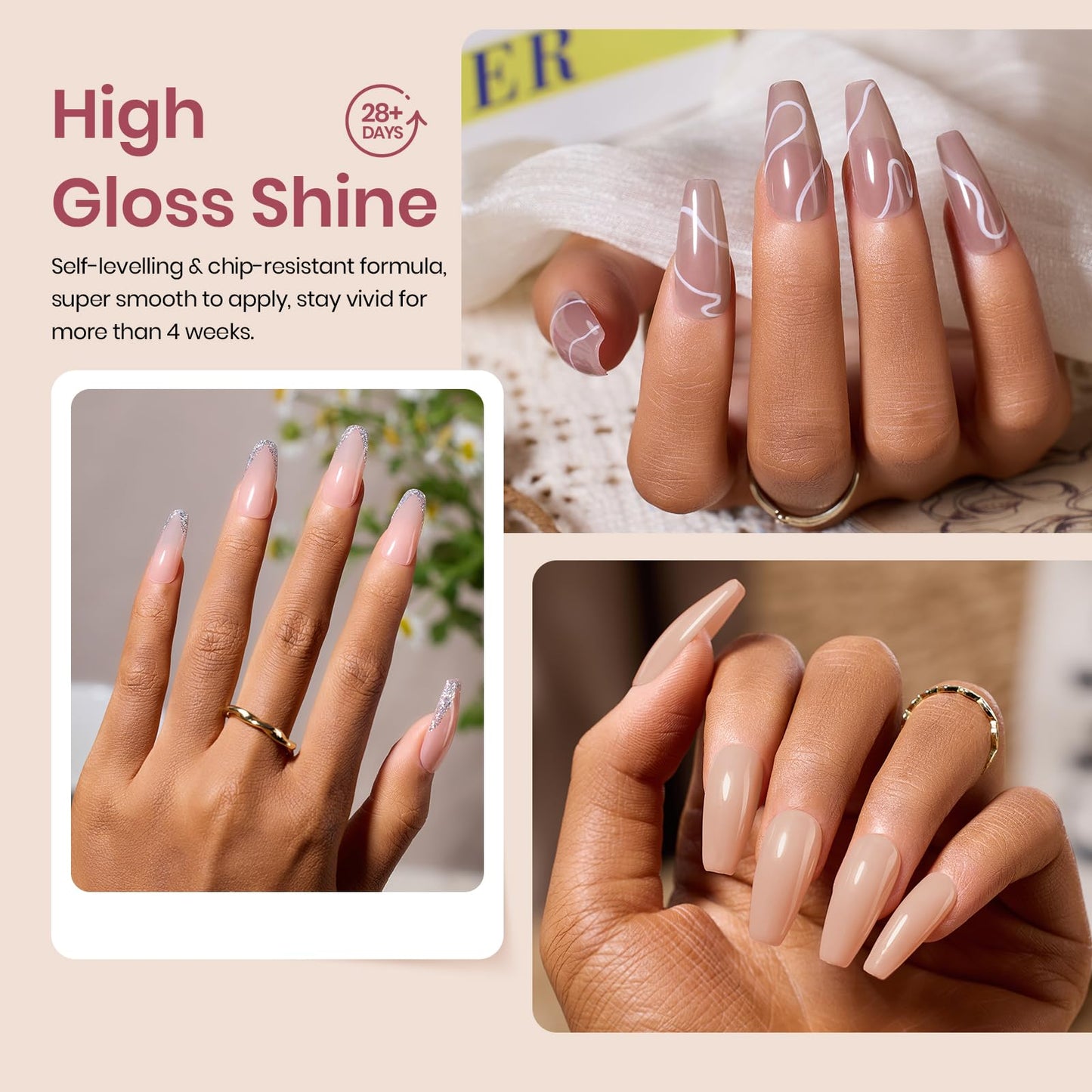 beetles Gel Polish 6 Colors Jelly Gel Nail Polish Set Gift, Milky White Sheer Pink Nude Brown Translucent Soak Off Uv Nail Gel Diy Art for Girls Women Ultimate Monochrome Collection