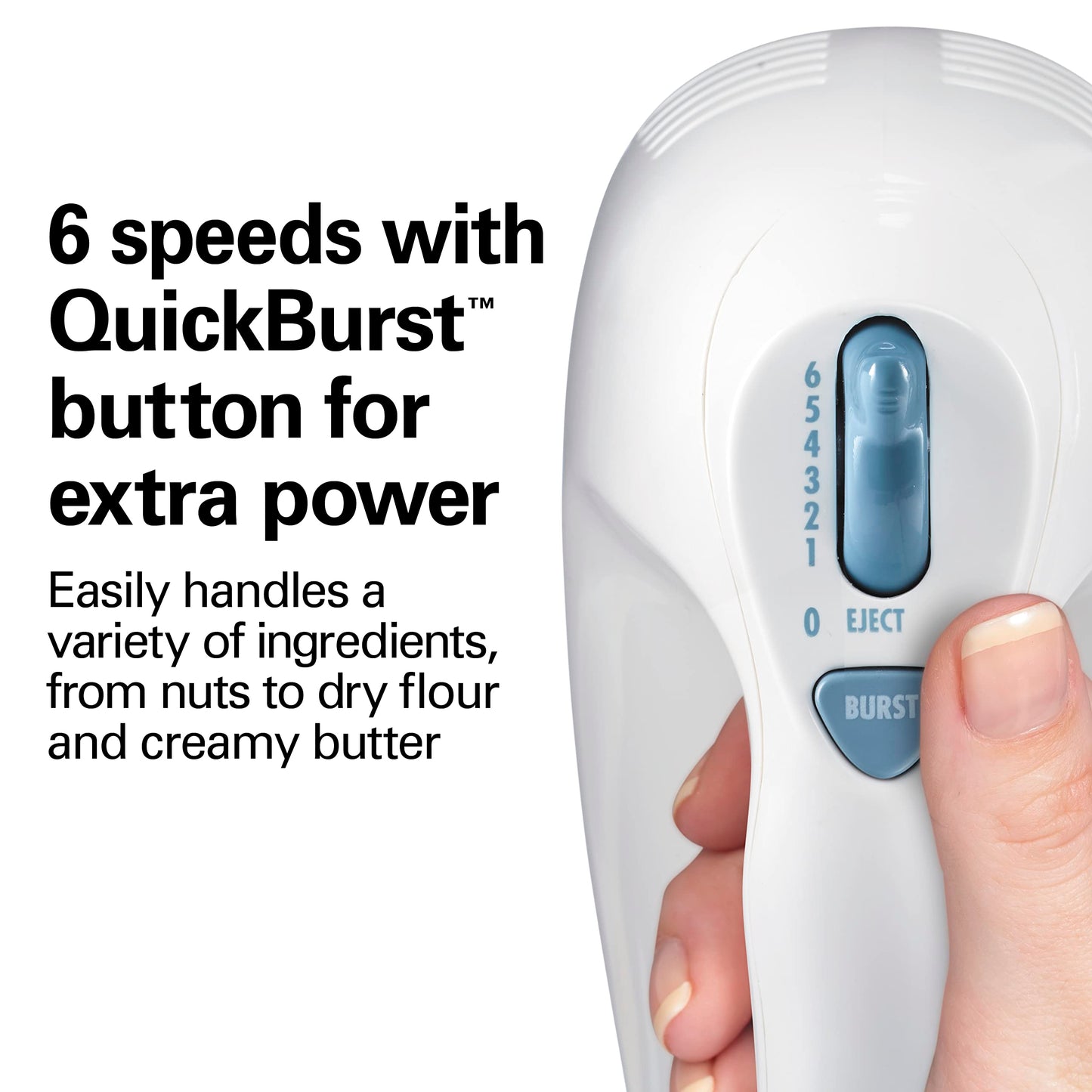 Hamilton Beach 6-Speed Electric Hand Mixer with Whisk, Traditional Beaters, Snap-On Storage Case, 250 Watts, White