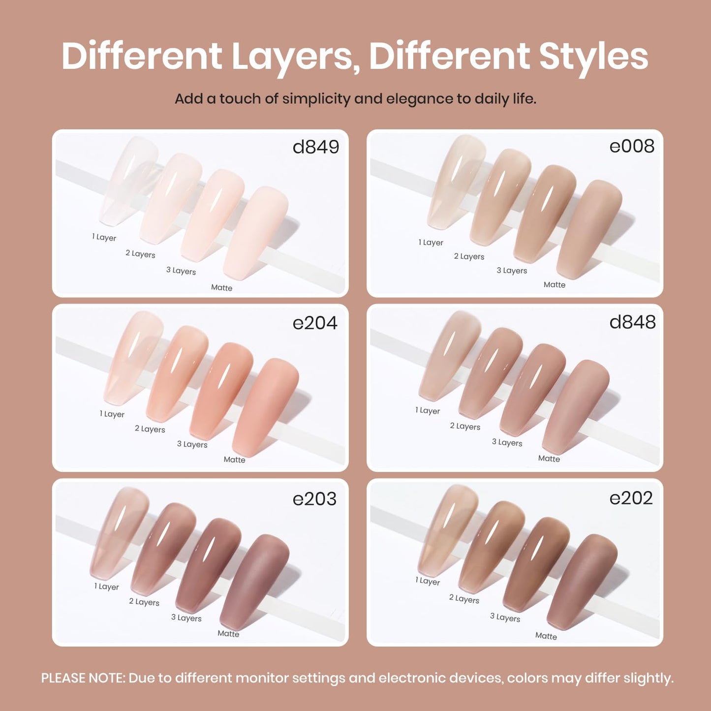 beetles Gel Polish 6 Colors Jelly Gel Nail Polish Set Gift, Milky White Sheer Pink Nude Brown Translucent Soak Off Uv Nail Gel Diy Art for Girls Women Ultimate Monochrome Collection