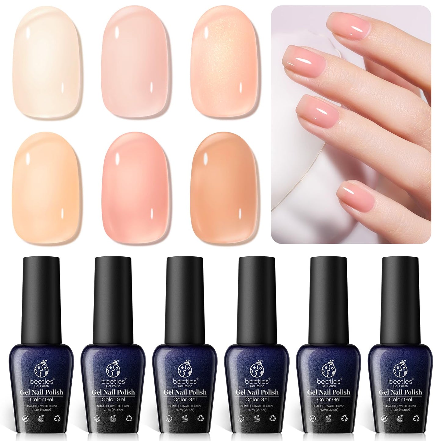 beetles Gel Polish 6 Colors Jelly Gel Nail Polish Set Gift, Milky White Sheer Pink Nude Brown Translucent Soak Off Uv Nail Gel Diy Art for Girls Women Ultimate Monochrome Collection