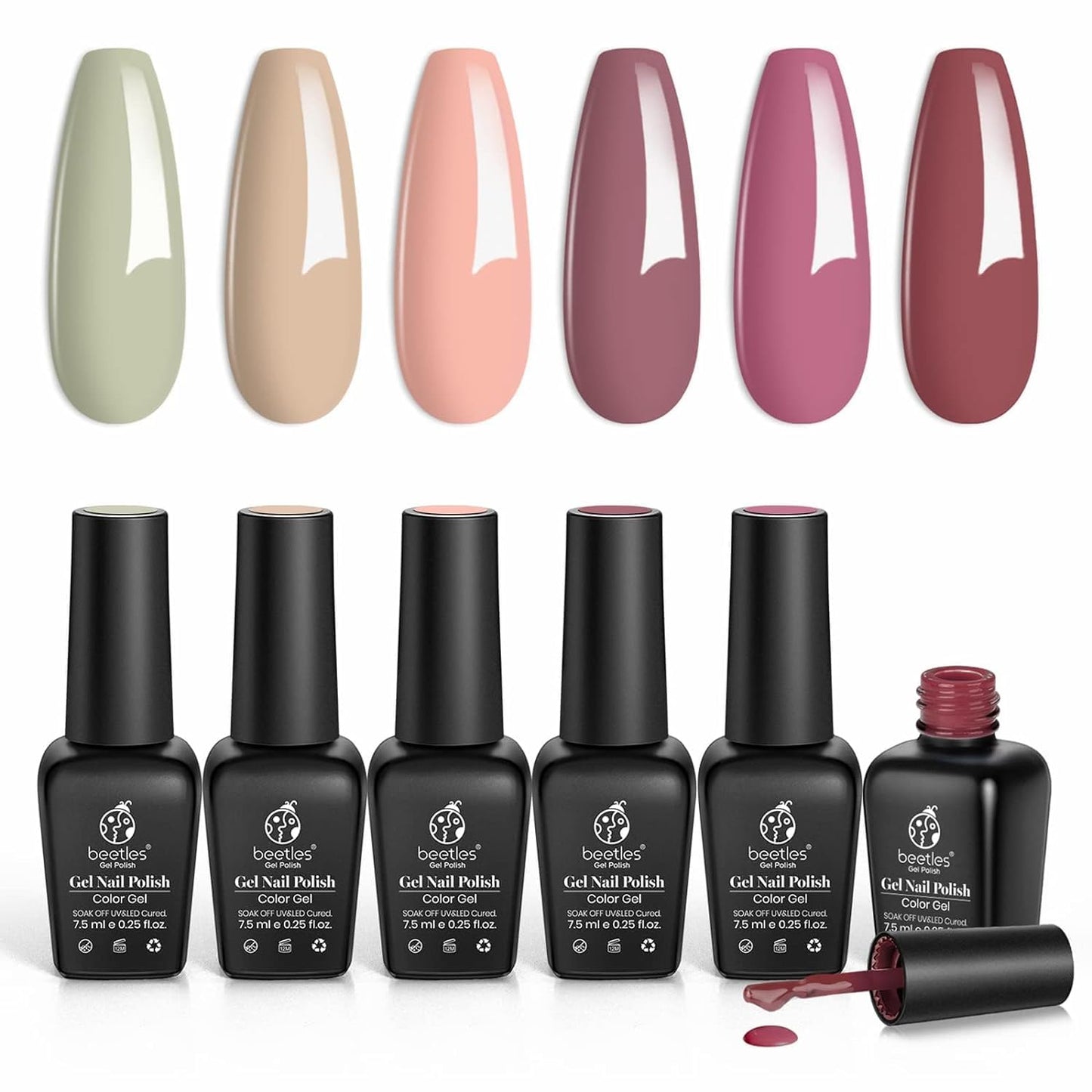beetles Gel Polish 6 Colors Jelly Gel Nail Polish Set Gift, Milky White Sheer Pink Nude Brown Translucent Soak Off Uv Nail Gel Diy Art for Girls Women Ultimate Monochrome Collection