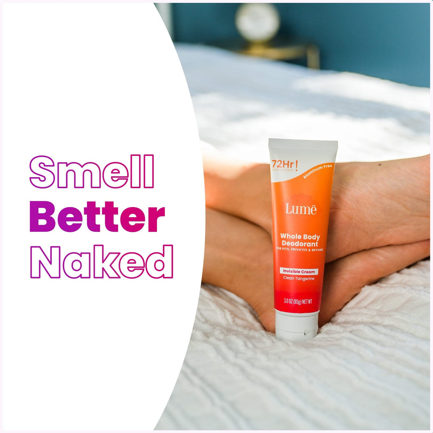 Lume Whole Body Deodorant - Invisible Cream Tube - 72 Hour Odor Control - Aluminum Free, Baking Soda Free, Skin Safe - 3.0 ounce (Clean Tangerine)