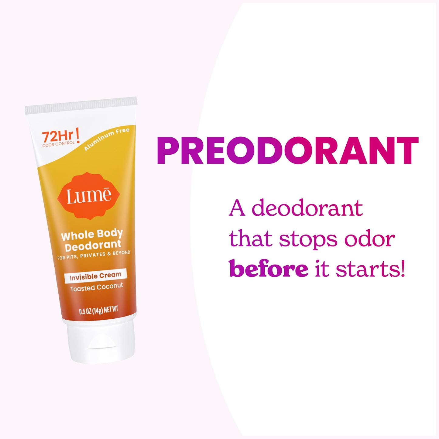Lume Whole Body Deodorant - Invisible Cream Tube - 72 Hour Odor Control - Aluminum Free, Baking Soda Free, Skin Safe - 3.0 ounce (Clean Tangerine)