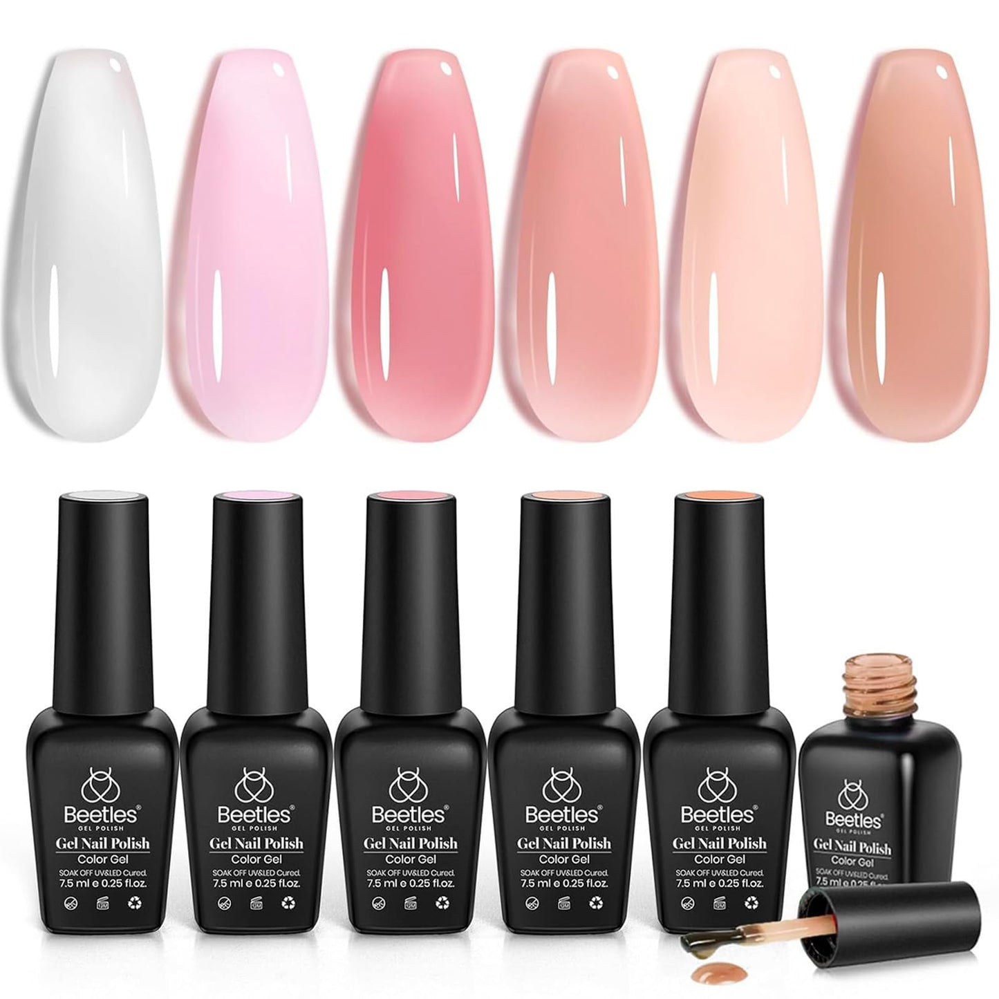 beetles Gel Polish 6 Colors Jelly Gel Nail Polish Set Gift, Milky White Sheer Pink Nude Brown Translucent Soak Off Uv Nail Gel Diy Art for Girls Women Ultimate Monochrome Collection