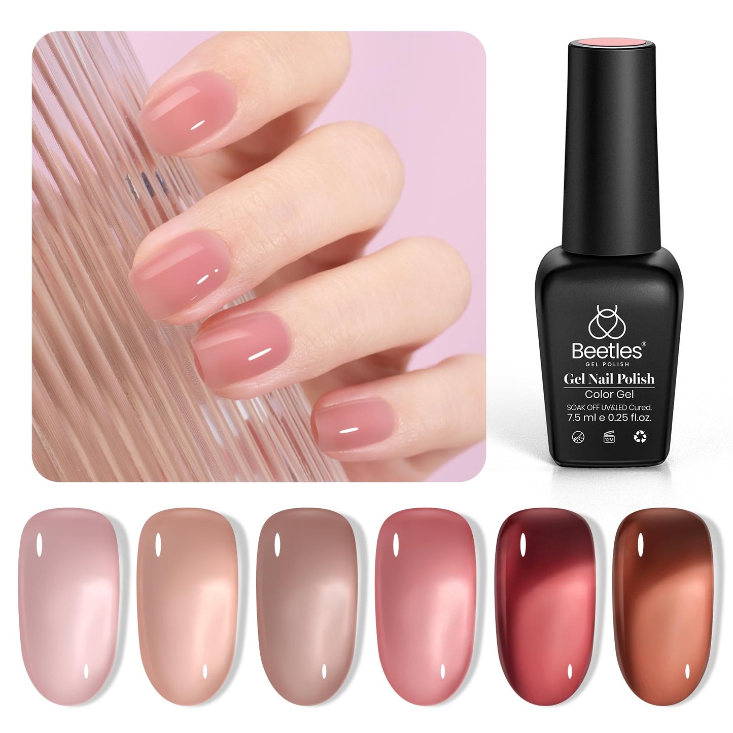 beetles Gel Polish 6 Colors Jelly Gel Nail Polish Set Gift, Milky White Sheer Pink Nude Brown Translucent Soak Off Uv Nail Gel Diy Art for Girls Women Ultimate Monochrome Collection
