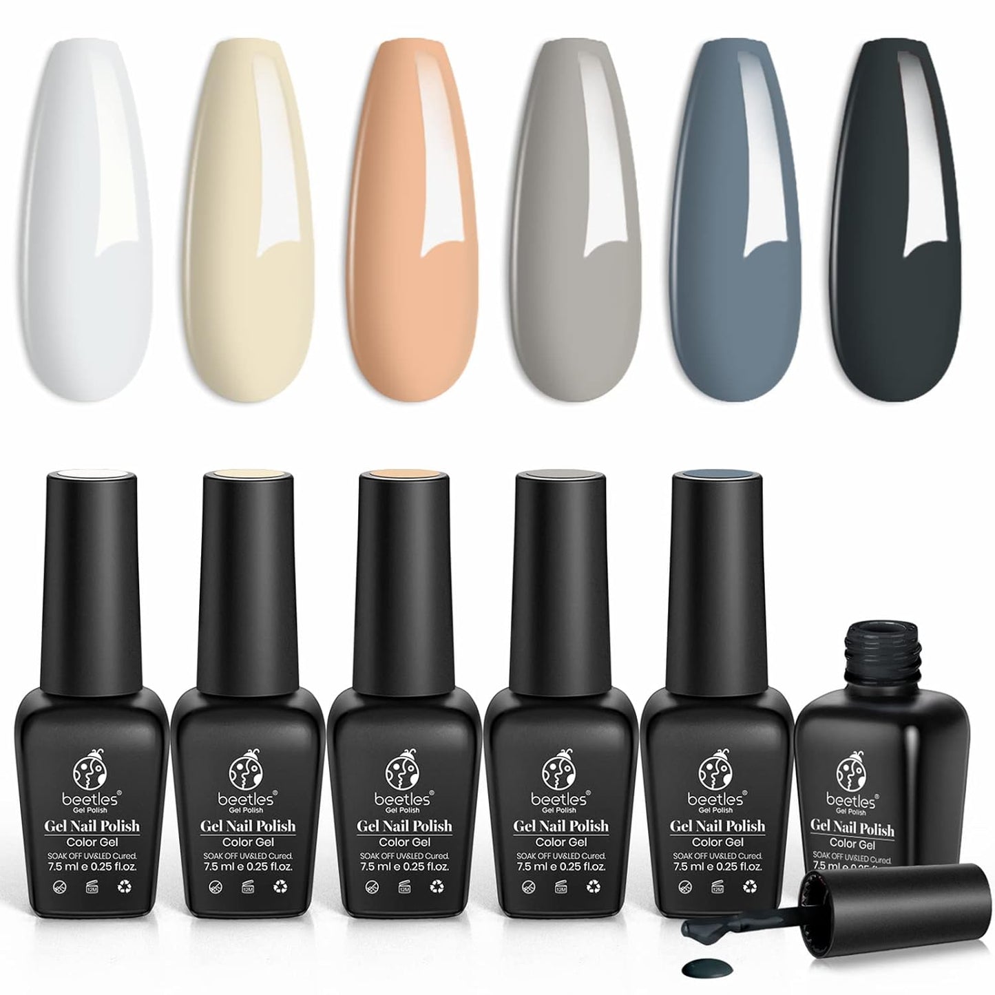 beetles Gel Polish 6 Colors Jelly Gel Nail Polish Set Gift, Milky White Sheer Pink Nude Brown Translucent Soak Off Uv Nail Gel Diy Art for Girls Women Ultimate Monochrome Collection
