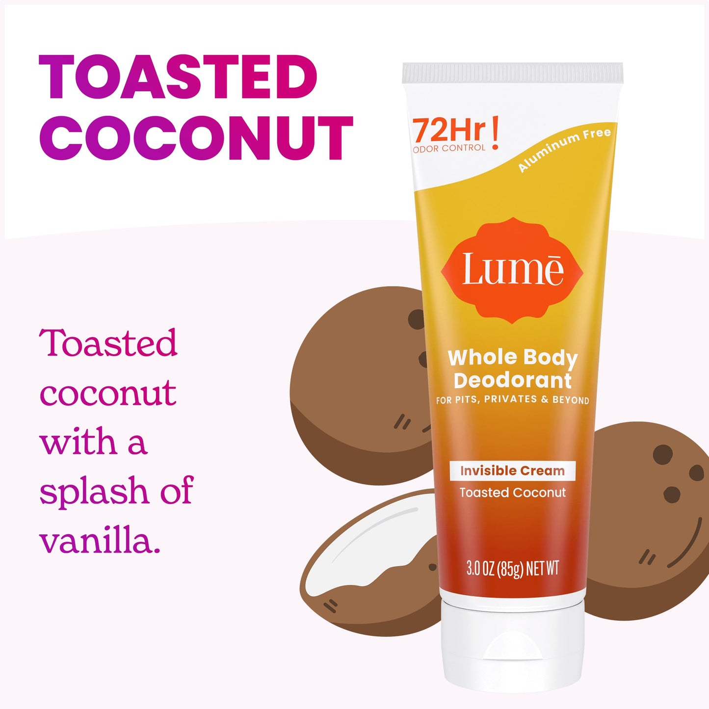 Lume Whole Body Deodorant - Invisible Cream Tube - 72 Hour Odor Control - Aluminum Free, Baking Soda Free, Skin Safe - 3.0 ounce (Clean Tangerine)