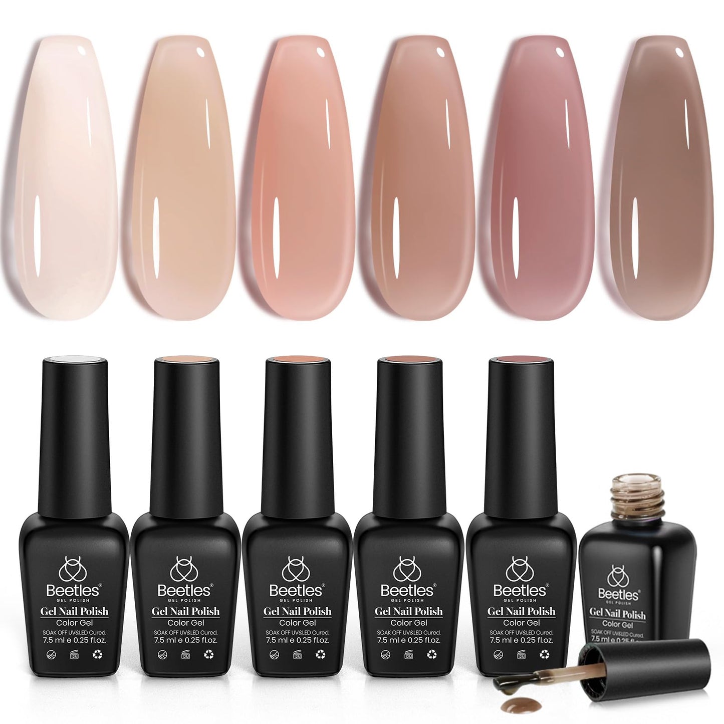 beetles Gel Polish 6 Colors Jelly Gel Nail Polish Set Gift, Milky White Sheer Pink Nude Brown Translucent Soak Off Uv Nail Gel Diy Art for Girls Women Ultimate Monochrome Collection