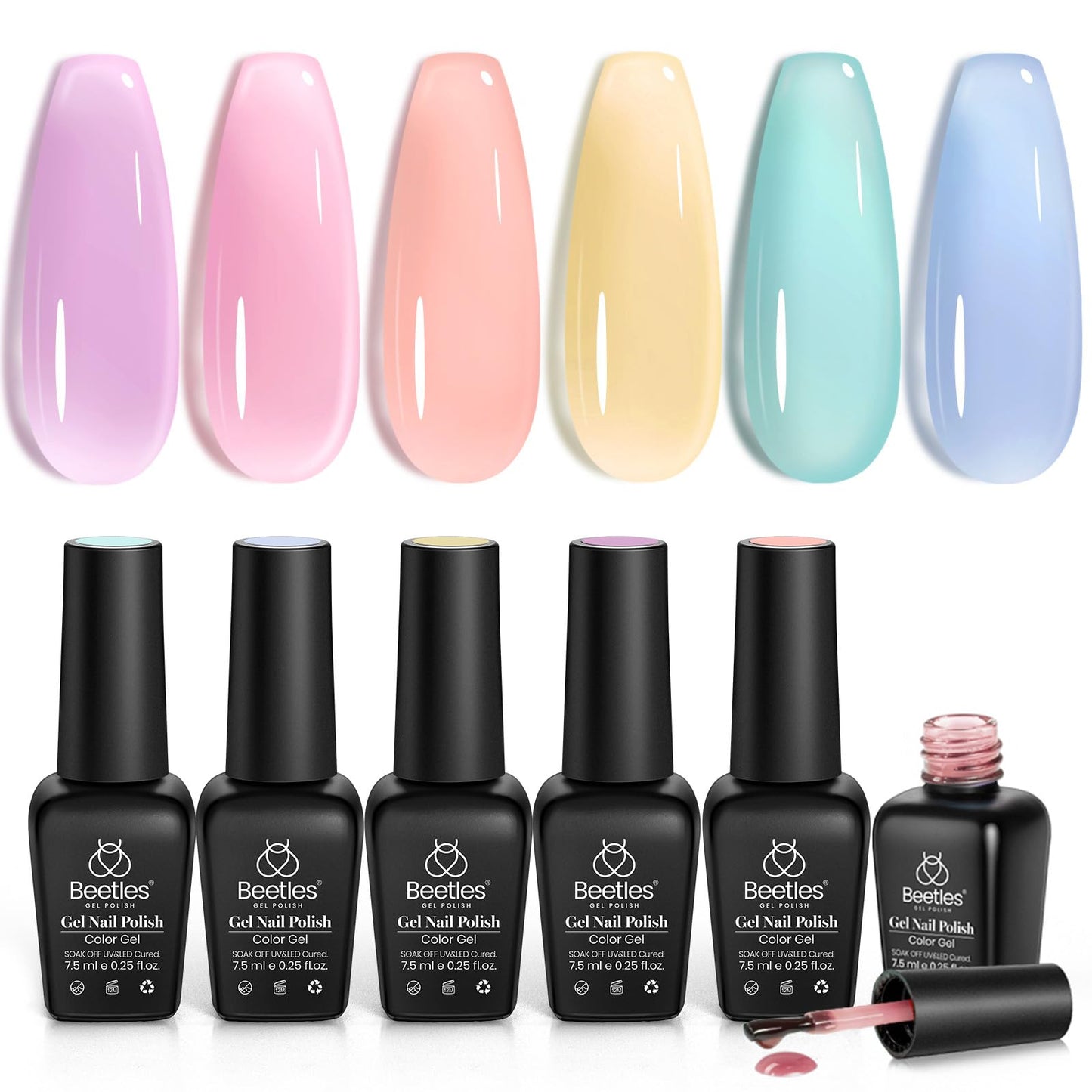 beetles Gel Polish 6 Colors Jelly Gel Nail Polish Set Gift, Milky White Sheer Pink Nude Brown Translucent Soak Off Uv Nail Gel Diy Art for Girls Women Ultimate Monochrome Collection