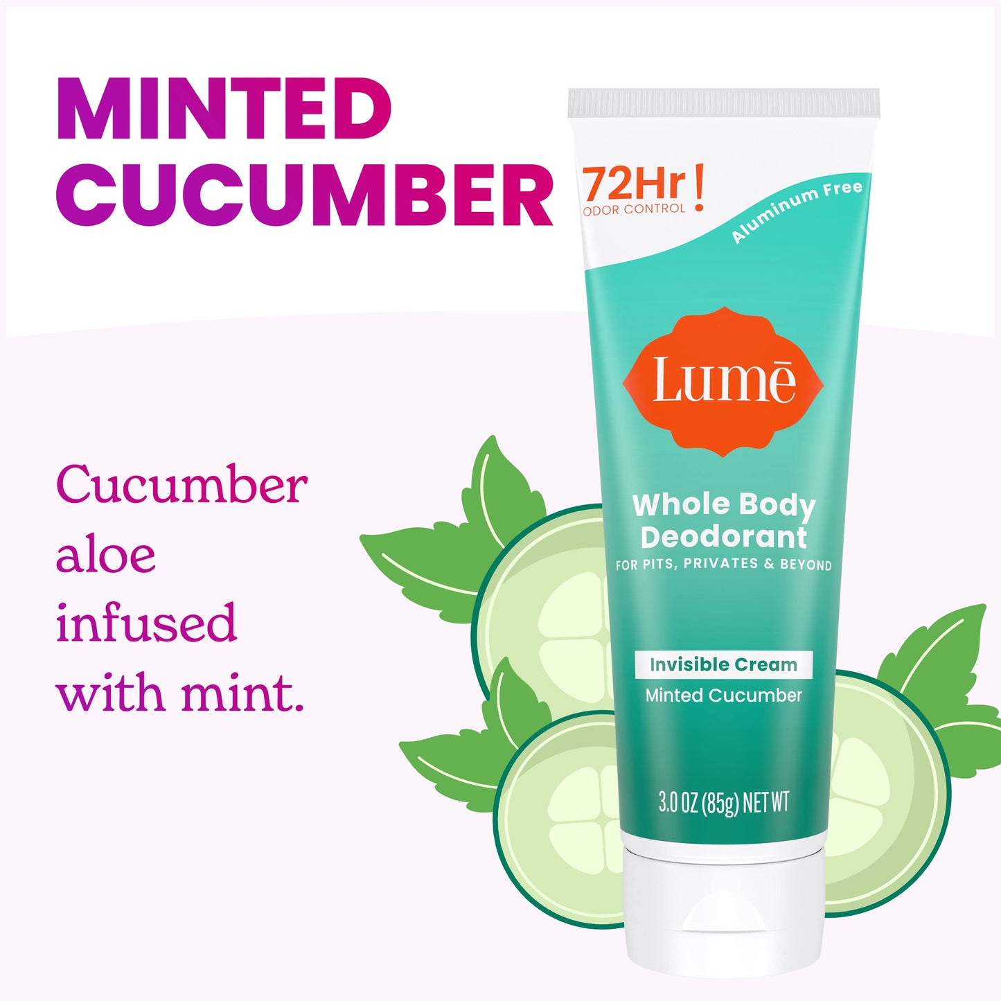 Lume Whole Body Deodorant - Invisible Cream Tube - 72 Hour Odor Control - Aluminum Free, Baking Soda Free, Skin Safe - 3.0 ounce (Clean Tangerine)