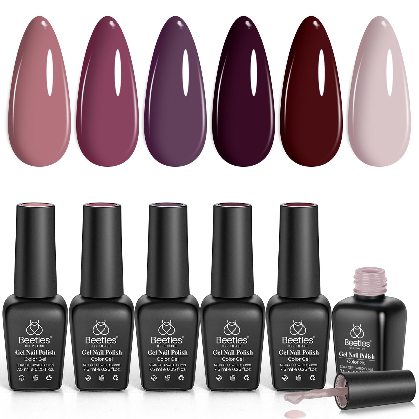beetles Gel Polish 6 Colors Jelly Gel Nail Polish Set Gift, Milky White Sheer Pink Nude Brown Translucent Soak Off Uv Nail Gel Diy Art for Girls Women Ultimate Monochrome Collection