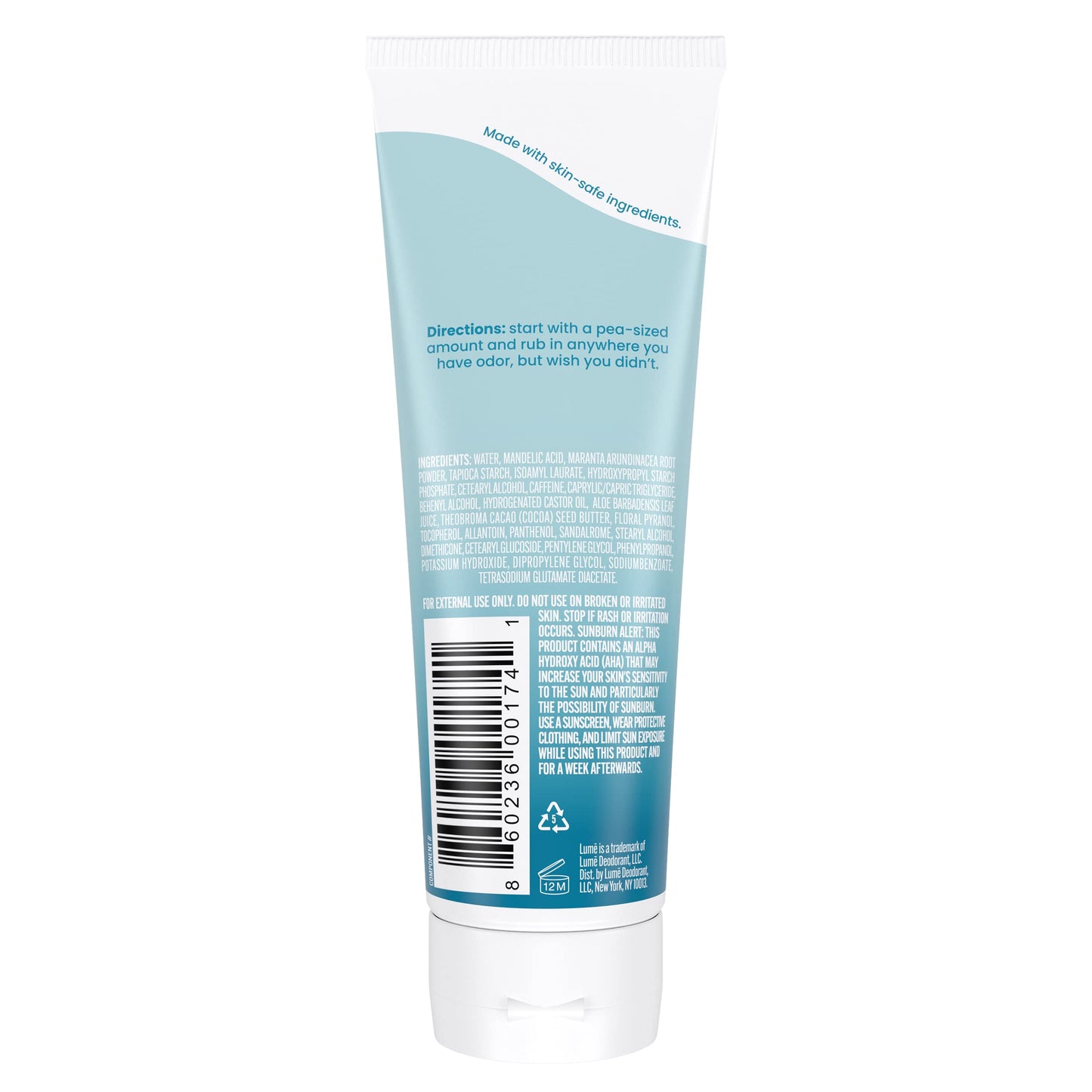 Lume Whole Body Deodorant - Invisible Cream Tube - 72 Hour Odor Control - Aluminum Free, Baking Soda Free, Skin Safe - 3.0 ounce (Clean Tangerine)