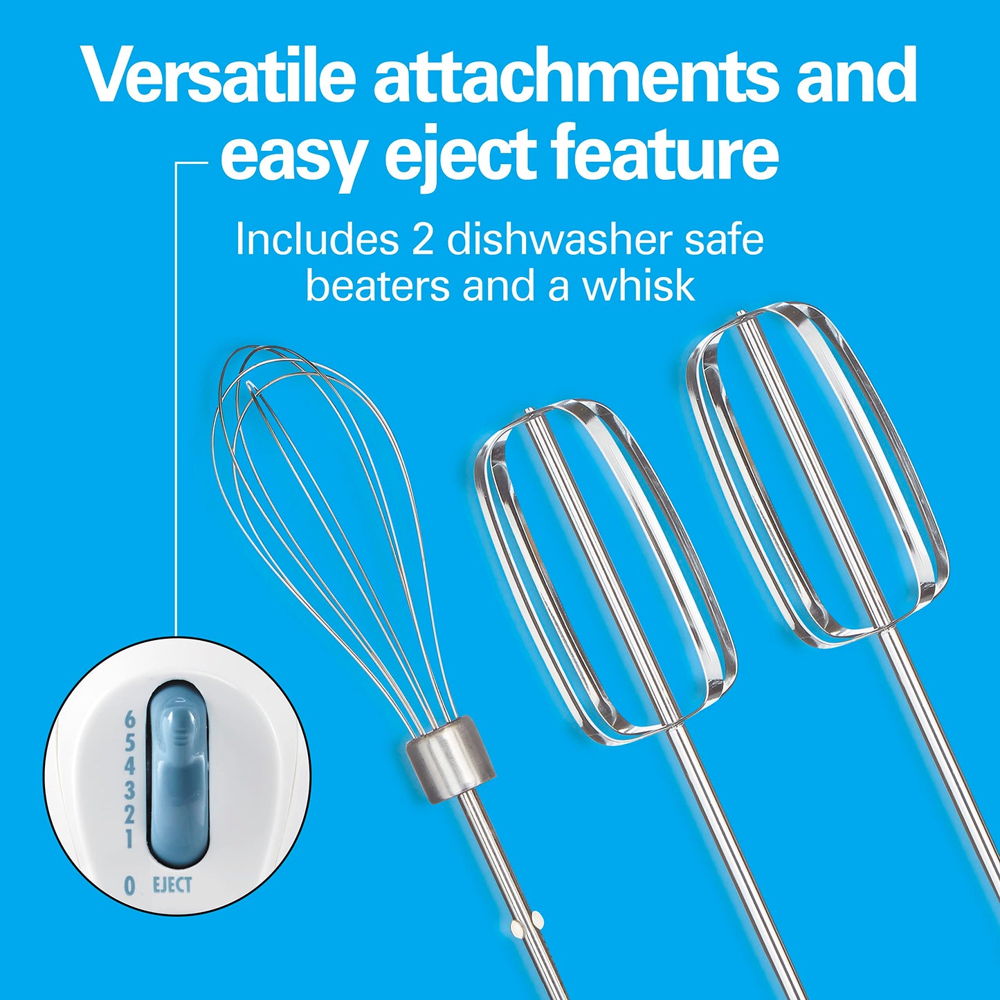 Hamilton Beach 6-Speed Electric Hand Mixer with Whisk, Traditional Beaters, Snap-On Storage Case, 250 Watts, White