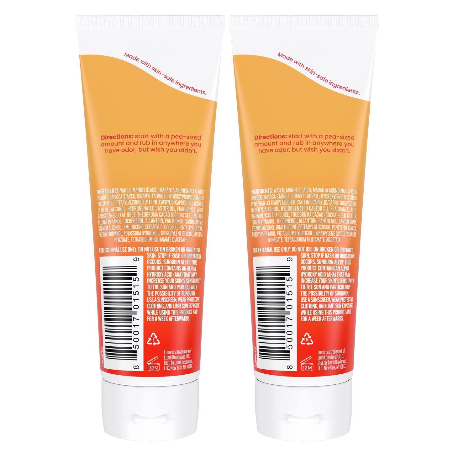 Lume Whole Body Deodorant - Invisible Cream Tube - 72 Hour Odor Control - Aluminum Free, Baking Soda Free, Skin Safe - 3.0 ounce (Clean Tangerine)