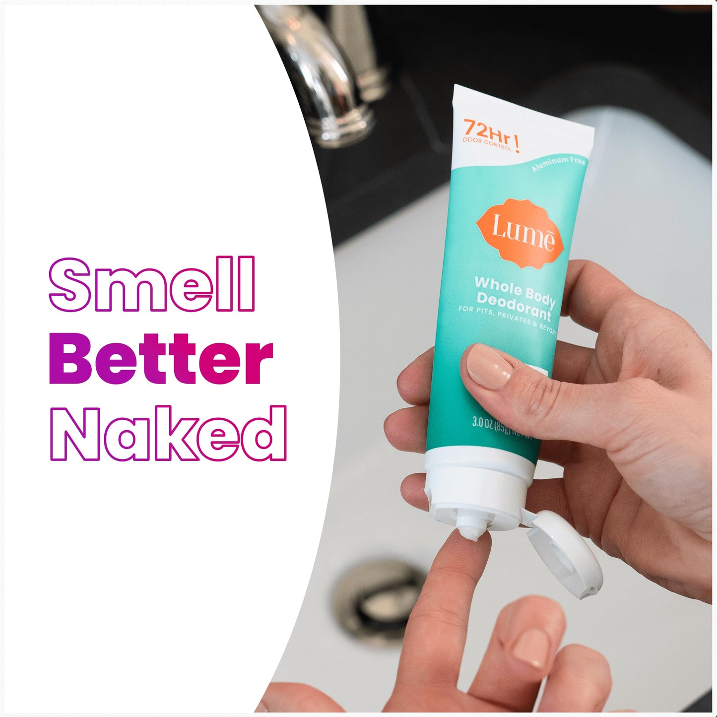 Lume Whole Body Deodorant - Invisible Cream Tube - 72 Hour Odor Control - Aluminum Free, Baking Soda Free, Skin Safe - 3.0 ounce (Clean Tangerine)
