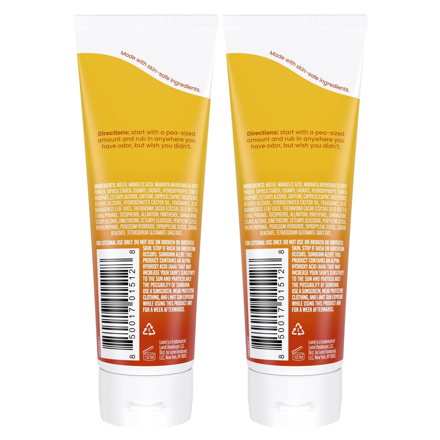 Lume Whole Body Deodorant - Invisible Cream Tube - 72 Hour Odor Control - Aluminum Free, Baking Soda Free, Skin Safe - 3.0 ounce (Clean Tangerine)
