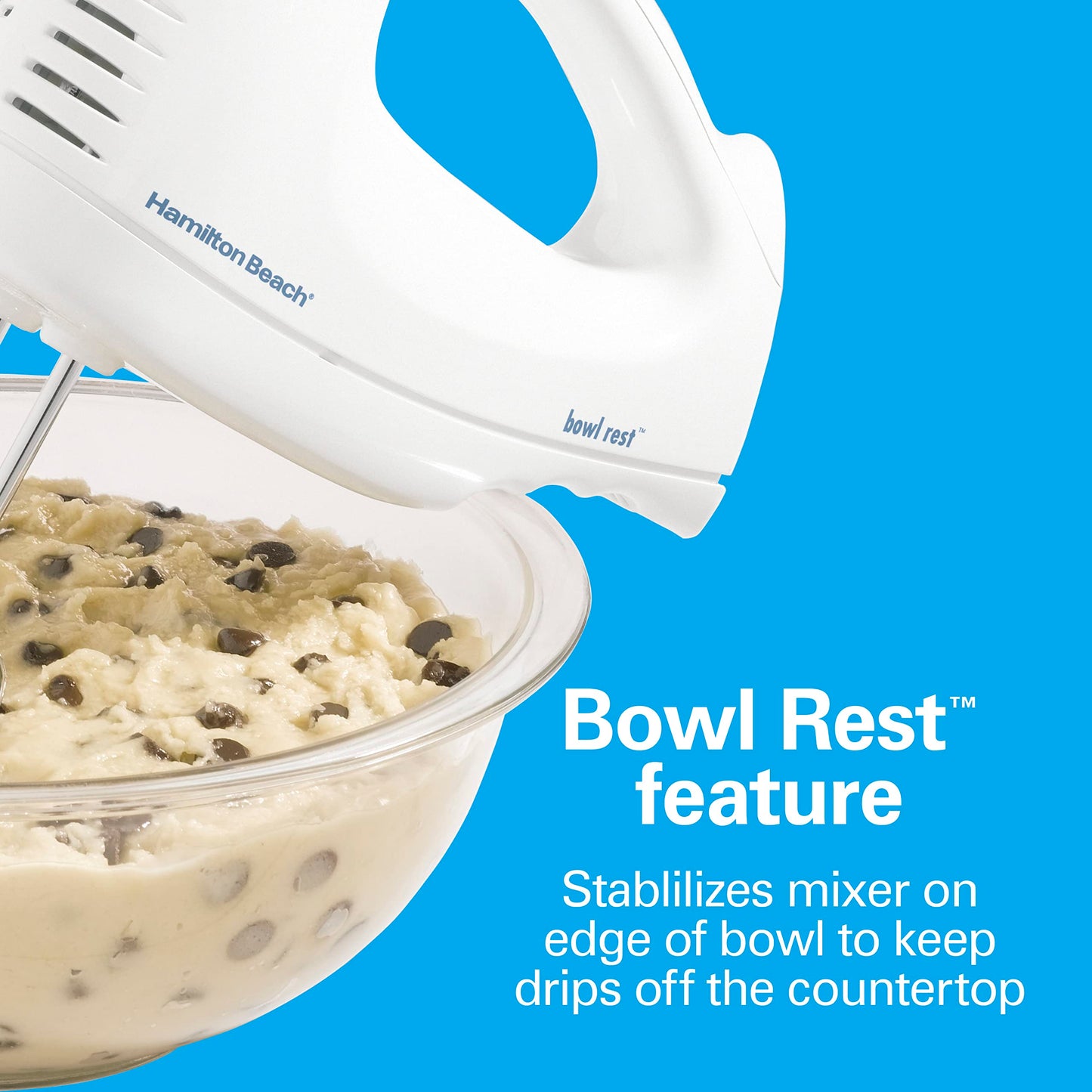 Hamilton Beach 6-Speed Electric Hand Mixer with Whisk, Traditional Beaters, Snap-On Storage Case, 250 Watts, White