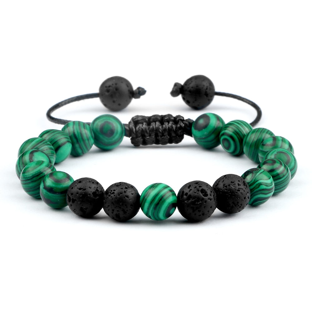 8mm Pulseras de lava negra y Ojo de tigre ajustables