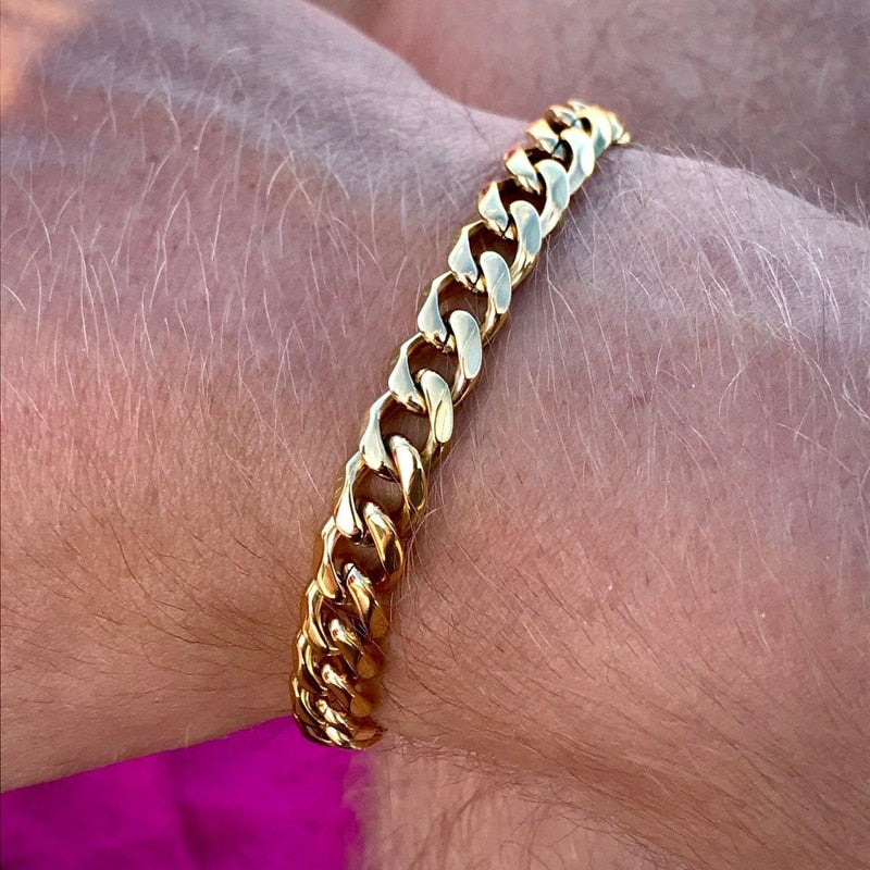Nueva pulsera de cadena cubana de moda, acero inoxidable clásico, 3/5/7mm