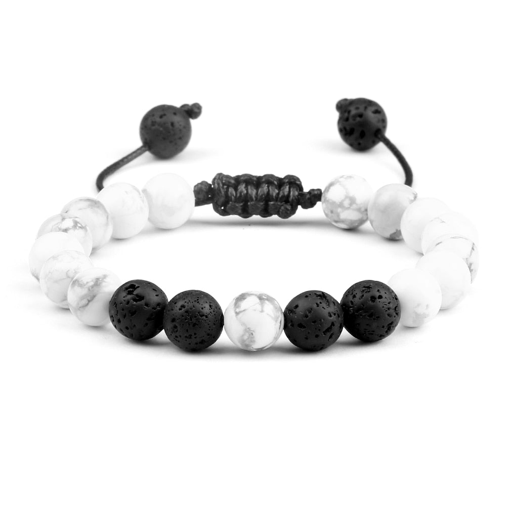 8mm Pulseras de lava negra y Ojo de tigre ajustables