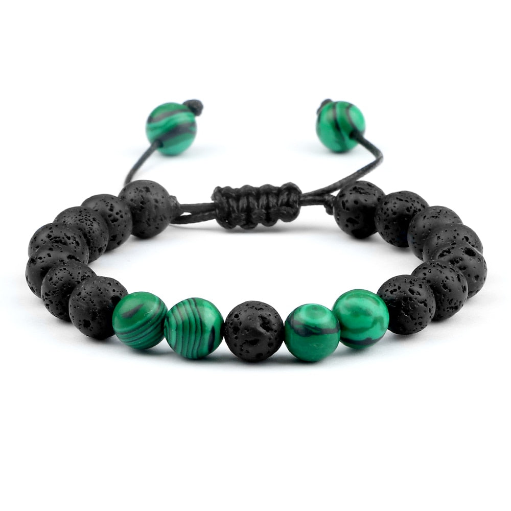 8mm Pulseras de lava negra y Ojo de tigre ajustables