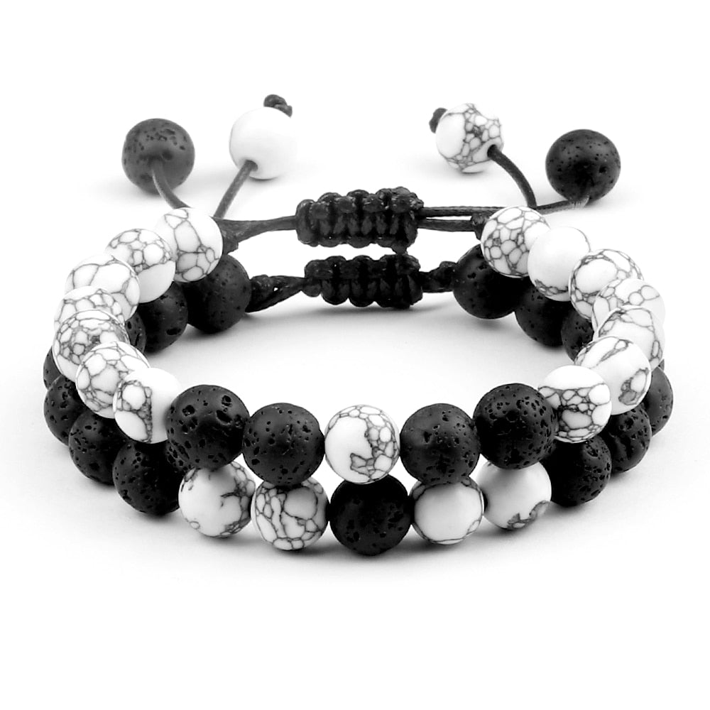 8mm Pulseras de lava negra y Ojo de tigre ajustables