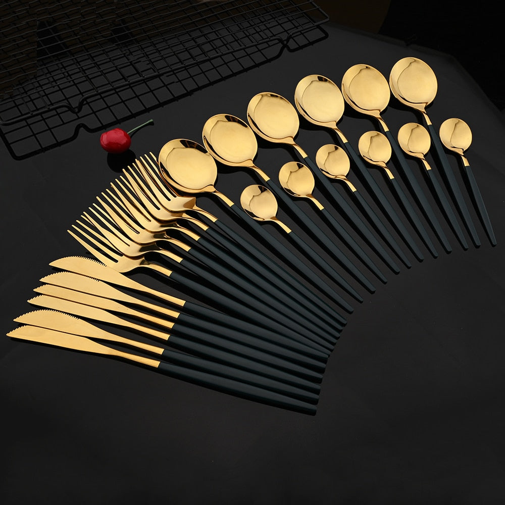 24Pcs Juego de cubiertos de oro