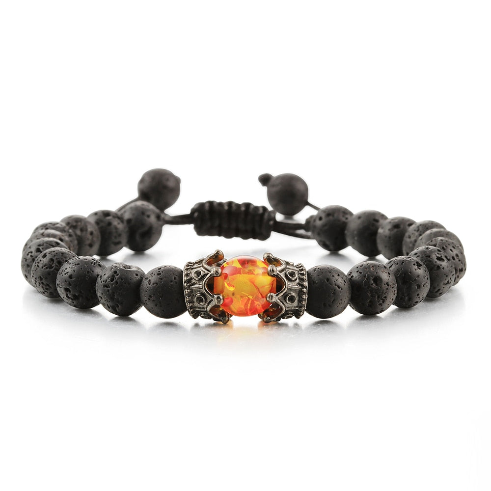 8mm Pulseras de lava negra y Ojo de tigre ajustables