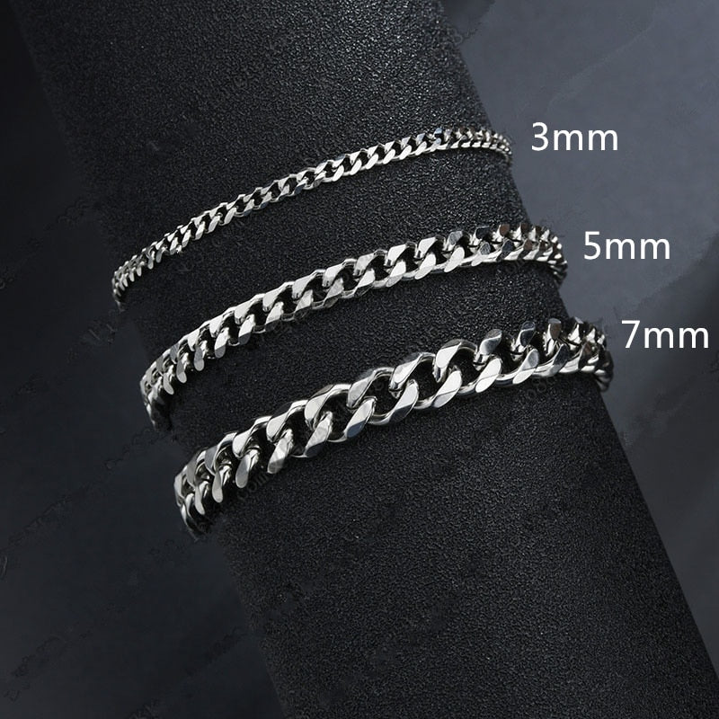 Nueva pulsera de cadena cubana de moda, acero inoxidable clásico, 3/5/7mm