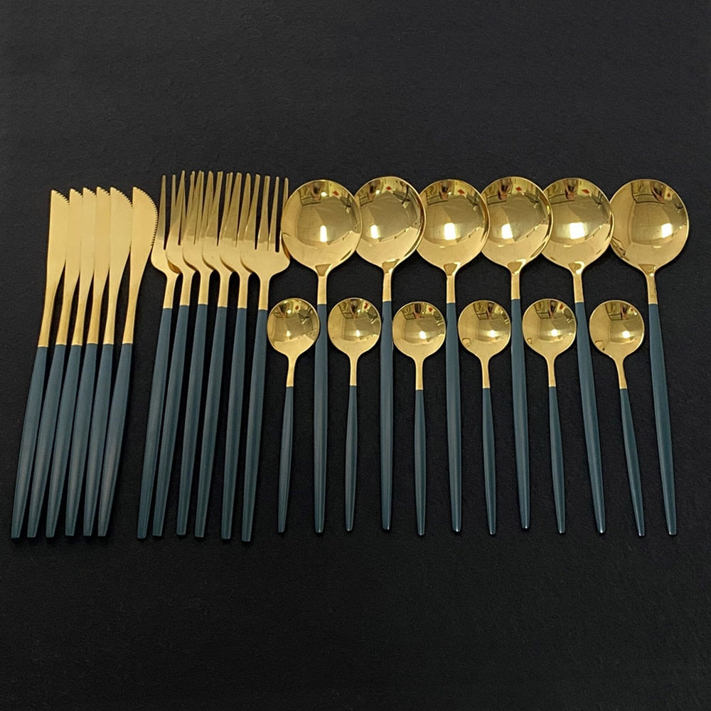 24Pcs Juego de cubiertos de oro
