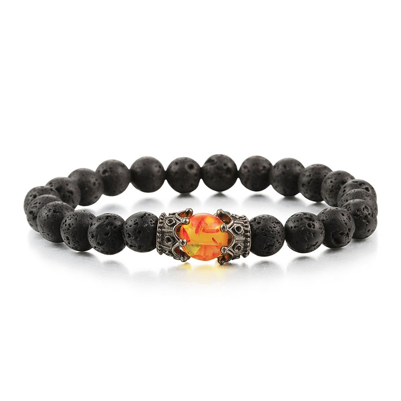 8mm Pulseras de lava negra y Ojo de tigre ajustables