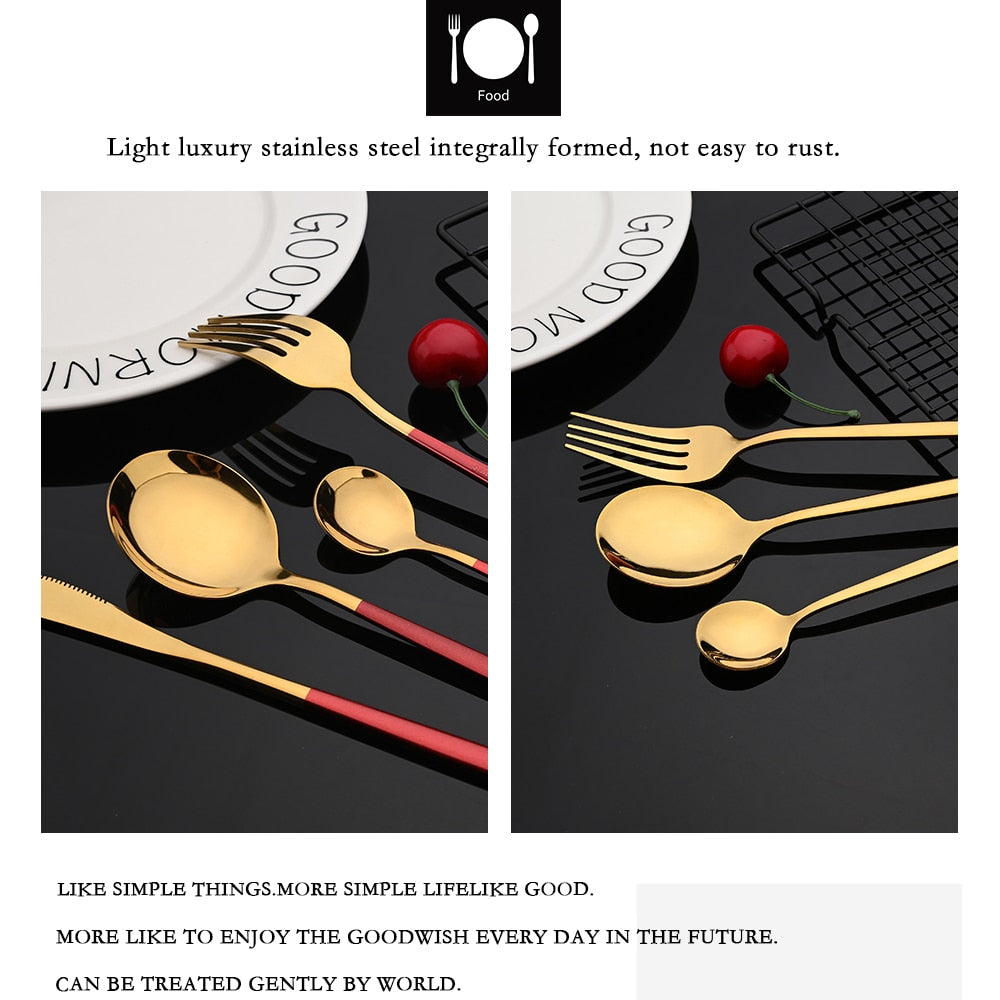 24Pcs Juego de cubiertos de oro