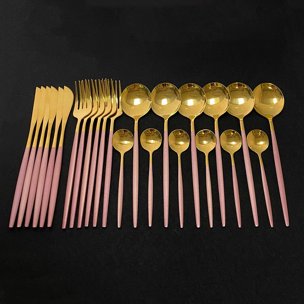 24Pcs Juego de cubiertos de oro