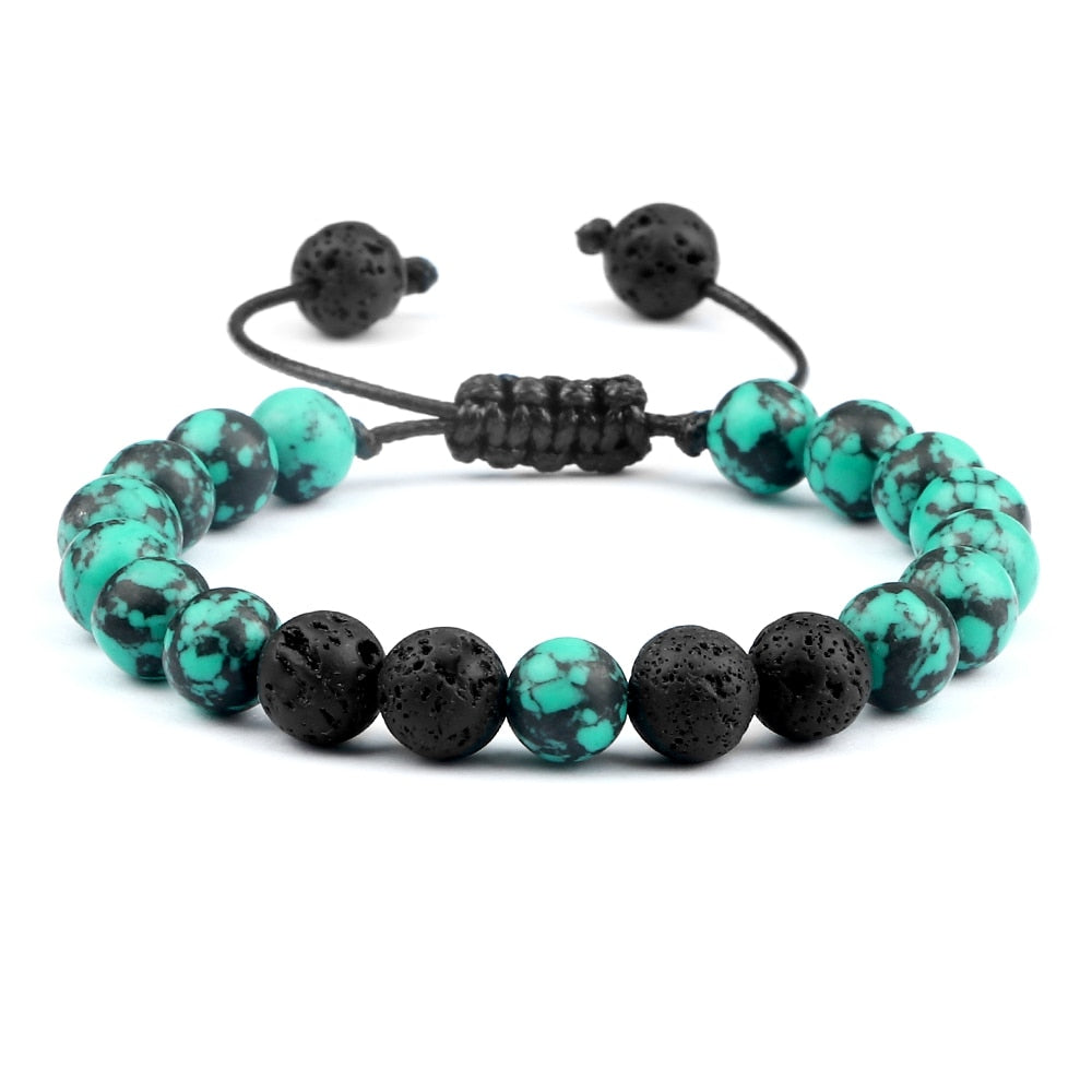 8mm Pulseras de lava negra y Ojo de tigre ajustables